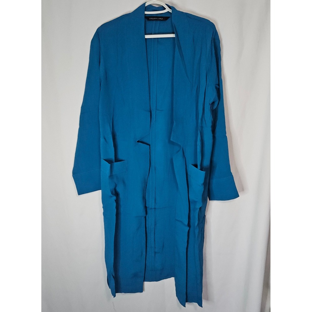 Colleen Lopez Women Teal Blue Rayon Open Front Duster Cardigan Jacket‎ Small